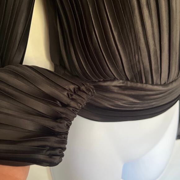 Japna Satin Pleated Wrap Womens Top Sz S Indie Holiday Glam Cocktail NYE Deep V - Picture 3 of 11